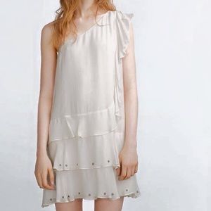 zara asymmetrical trafaluc one shoulder ruffle dress women's S